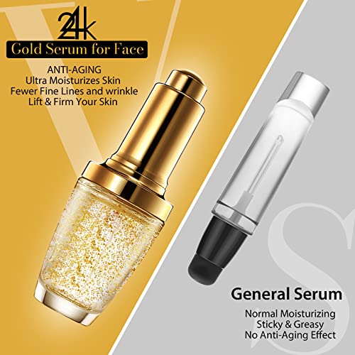 Suero Facial, Esencia Facial de oro de 24K con ácido Hialurónico para el Cuidado de la piel, Suero Antienvejecimiento para Arrugas, Suero Hidratante de Esencia de piel Reafirmante para Mujeres - 30 ml