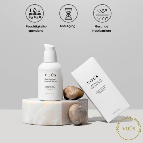 Suero puro de ácido hialurónico en dosis altas de 8 veces | 50 ml | + Niacinamida + péptidos de 8 veces | Anti-envejecimiento | humectante vegano, limpio y natural de VOÛS skincare