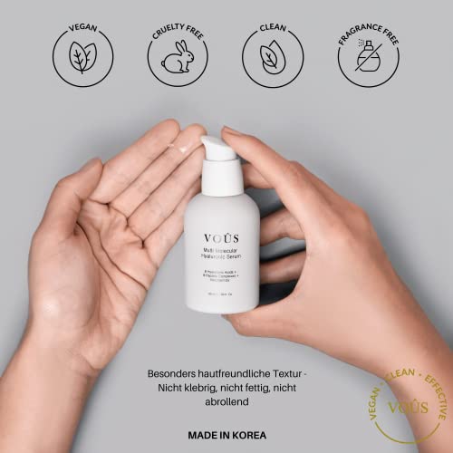 Suero puro de ácido hialurónico en dosis altas de 8 veces | 50 ml | + Niacinamida + péptidos de 8 veces | Anti-envejecimiento | humectante vegano, limpio y natural de VOÛS skincare