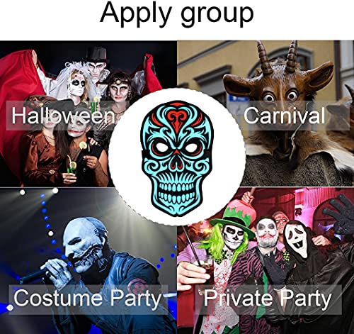 SUGOO Máscara LED de esqueleto zombi para Halloween, con control por voz, para adultos y niños, festival de máscaras, fiesta de disfraces, accesorio de disfraz de calavera espeluznante