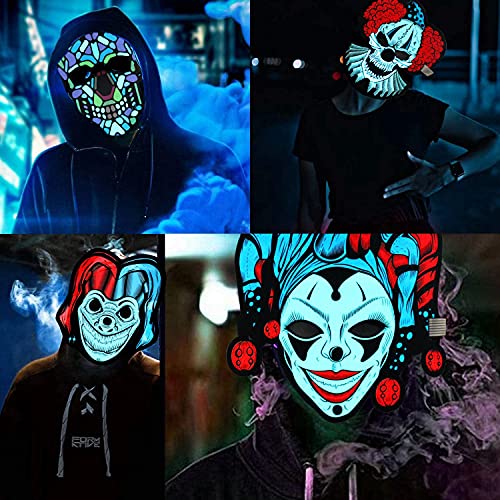 SUGOO Máscara LED de esqueleto zombi para Halloween, con control por voz, para adultos y niños, festival de máscaras, fiesta de disfraces, accesorio de disfraz de calavera espeluznante