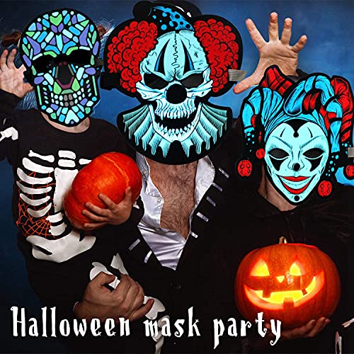 SUGOO Máscara LED de esqueleto zombi para Halloween, con control por voz, para adultos y niños, festival de máscaras, fiesta de disfraces, accesorio de disfraz de calavera espeluznante