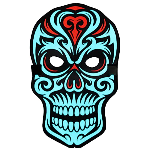SUGOO Máscara LED de esqueleto zombi para Halloween, con control por voz, para adultos y niños, festival de máscaras, fiesta de disfraces, accesorio de disfraz de calavera espeluznante