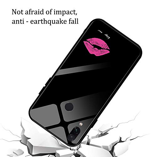 Suhctup Compatible con Xiaomi Redmi K20 Funda Vidrio Templado con Cordón Cuerda y Dibujos Diseño Carcasa TPU Cuadro Suave Bumper Anti-Choques Anti-Arañazos Cover,Lmpresión de Labios 1