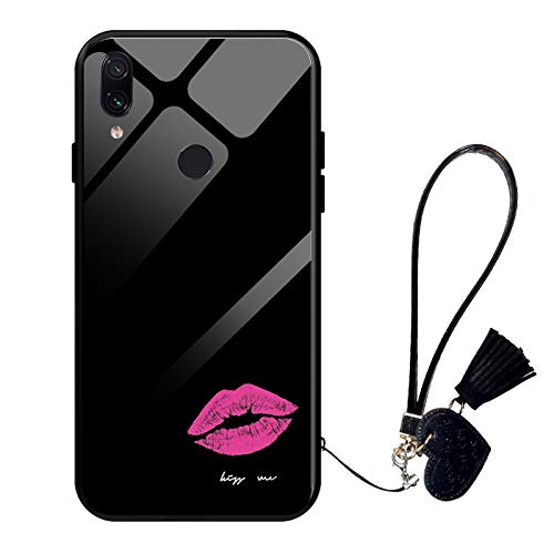Suhctup Compatible con Xiaomi Redmi K20 Funda Vidrio Templado con Cordón Cuerda y Dibujos Diseño Carcasa TPU Cuadro Suave Bumper Anti-Choques Anti-Arañazos Cover,Lmpresión de Labios 1