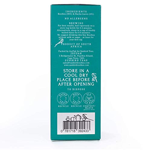 Sunbird Rooibos Buchu Rooibos | Té Rojo con Buchu | 20 bolsas de composta | Rare Premium Rooibos | 100% Ecorresponsable |
