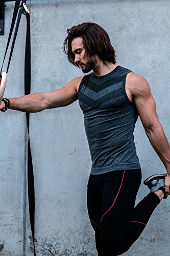 SUNDRIED Mens Ajuste del músculo del Chaleco sin Mangas de compresión Gimnasio Top (Negro, L)