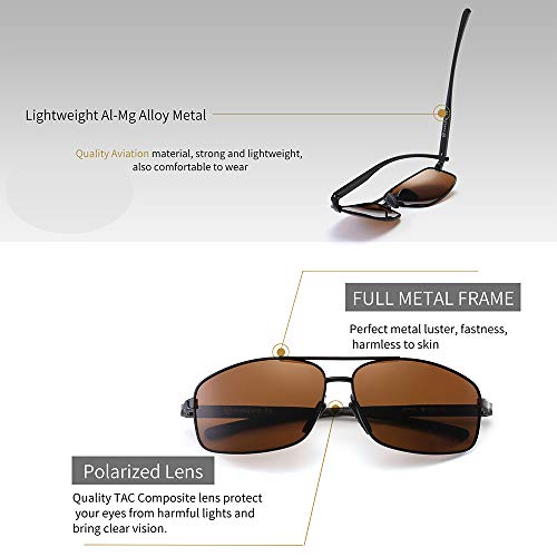 SUNGAIT Gafas de sol Hombre Polarizadas Clásico Retro Gafas de sol para Hombre metal Marco Negro/Marrón 2458