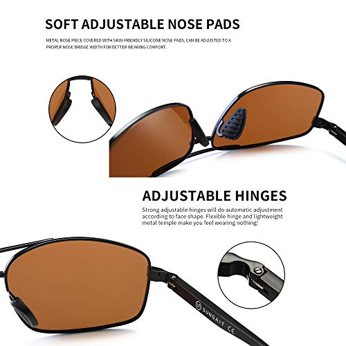 SUNGAIT Gafas de sol Hombre Polarizadas Clásico Retro Gafas de sol para Hombre metal Marco Negro/Marrón 2458