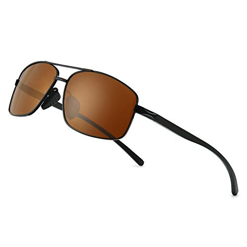 SUNGAIT Gafas de sol Hombre Polarizadas Clásico Retro Gafas de sol para Hombre metal Marco Negro/Marrón 2458