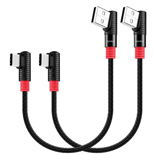 SUNGUY Cable USB C en ángulo Recto【0.3m x2】 Cable de Cable de sincronización rápida de Carga y sincronización de Datos USB 2.0 Tipo-C de 90 Grados para Samsung S10, Redmi Note 7, Moto G7, GoPro 7 8