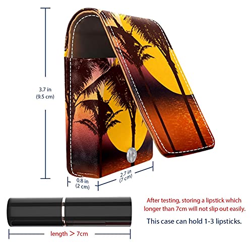 Sunset Coconut Tree Silhouette - Estuche para pintalabios, diseño de palmera de playa con espejo para mujer