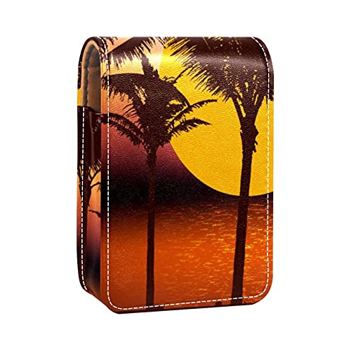 Sunset Coconut Tree Silhouette - Estuche para pintalabios, diseño de palmera de playa con espejo para mujer