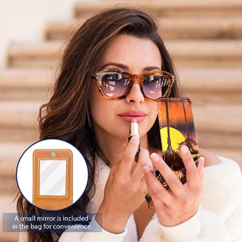 Sunset Coconut Tree Silhouette - Estuche para pintalabios, diseño de palmera de playa con espejo para mujer