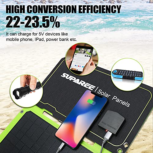 SUPAREE 30W Cargador Solar Portátil, Panel Solar Cargador Ligero Impermeable Placa Solar Power Bank Compatible con 2 Puertos USB para Dispositivos USB Recargables, Teléfonos, Cámara, Tablet etc.