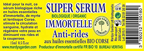 Super Serum Facial ANTIARRUGAS 15ml. 100% Natural. Suero orgánico Rostro y Cuello para Mujeres y Hombres. Rico en aceites esenciales ORGÁNICO de Helichriso Italiano (Helichrysum Italicum)