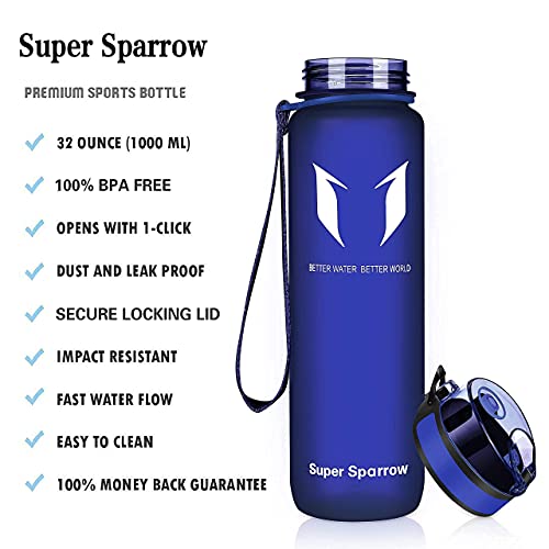Super Sparrow Botella de Agua Deportiva - 500ml - Sin BPA (Mate- Azul Metílico)