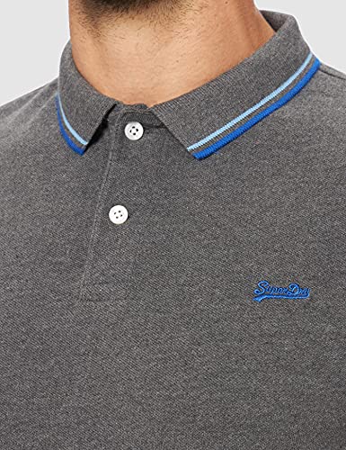 Superdry S/S Tipped Polo, Rich Charcoal Marl/Royal, XXL para Hombre