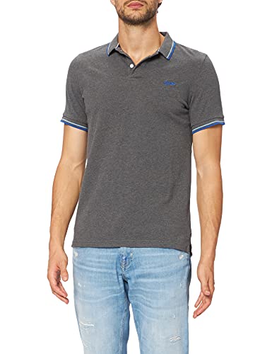 Superdry S/S Tipped Polo, Rich Charcoal Marl/Royal, XXL para Hombre