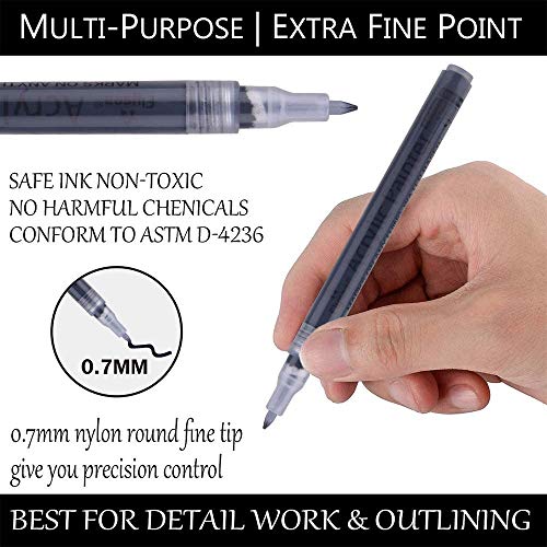 SUPERSUN 6 Rotuladores de Pintura Acrílicas, 0.7mm Marcadores de Pintura Acrílicos Punta Fina para Telas, Roca, Diseño de Taza, Cerámica, Cristal, Metal, Madera