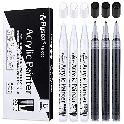 SUPERSUN 6 Rotuladores de Pintura Acrílicas, 0.7mm Marcadores de Pintura Acrílicos Punta Fina para Telas, Roca, Diseño de Taza, Cerámica, Cristal, Metal, Madera