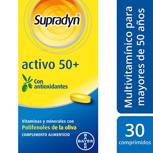 Supradyn Activo 50+ Multivitaminas para Mayores de 50 con Vitaminas, Minerales y Antioxidantes, una Ayuda para Proteger las Células del Daño Oxidativo y Recargar la Vitalidad, 30 Comprimidos