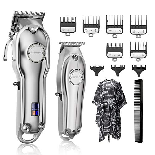 SUPRENT Cortapelos profesionales para hombres, Corte de pelo inalámbrico set de recortadora, Super batería recargable barba recorrecorkit de aseo con peines guía de acero inoxidable,kit de familia