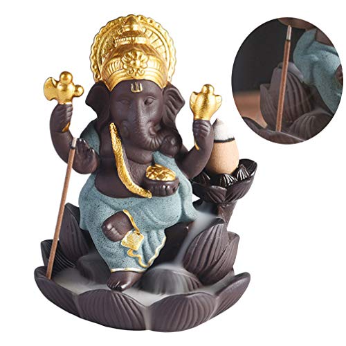 SUPVOX Quemador de incienso de cerámica Ganesha elefante Dios titular de incienso Ganesh estatua elefante Buda estatua verde