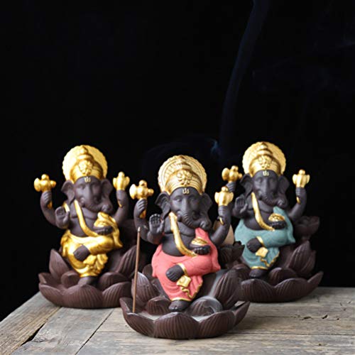 SUPVOX Quemador de incienso de cerámica Ganesha elefante Dios titular de incienso Ganesh estatua elefante Buda estatua verde