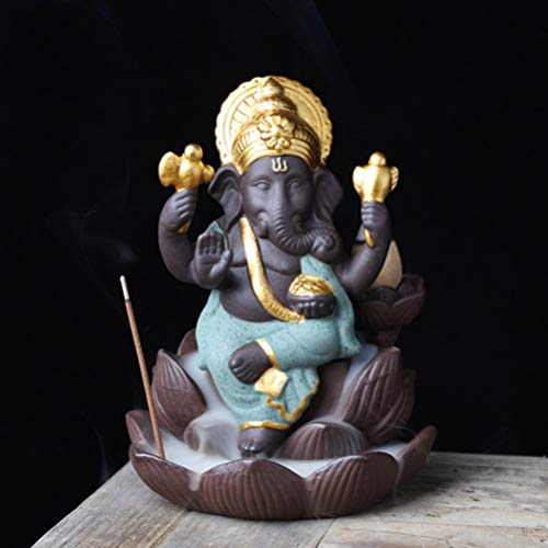 SUPVOX Quemador de incienso de cerámica Ganesha elefante Dios titular de incienso Ganesh estatua elefante Buda estatua verde