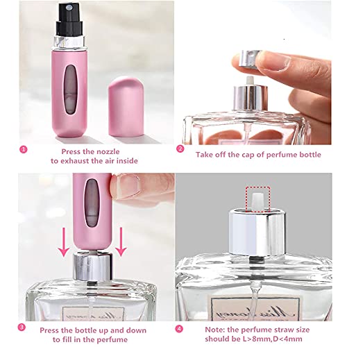 SUQ 6 Piezas de Perfume, Botellas de Atomizador Recargables de 5 ml, Fragancia Portátil Visible Vacía, Mini Botella de Spray de Atomizador de Perfume de Viaje, Cabe en su Bolso, Bolsillo, Equipaje