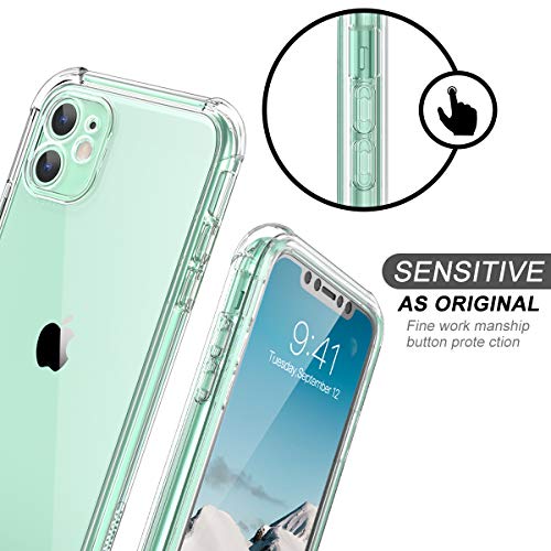 SURITCH Funda iPhone 11 360 Grados Transparente y Protector Antigolpes [Ultra Hybrid] Transparent PC Dura Resistente + TPU Silicona Bumper, Doble Cara Carcasa para iPhone 11 - Claro