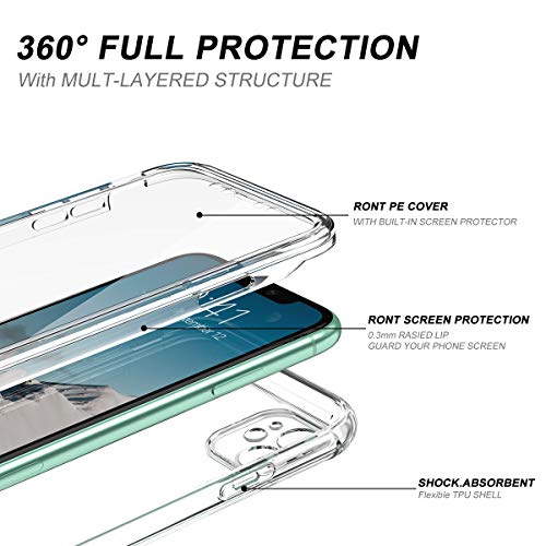 SURITCH Funda iPhone 11 360 Grados Transparente y Protector Antigolpes [Ultra Hybrid] Transparent PC Dura Resistente + TPU Silicona Bumper, Doble Cara Carcasa para iPhone 11 - Claro