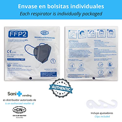 SV life Mascarilla FFP2 + Ajustadores | Homologada CE, 5 capas, Protección Certificada | Alta Filtración, Tamaño Adulto Cómoda, Desechable - no Reutilizable, sin Válvula, Colores (25 uds, Azul)