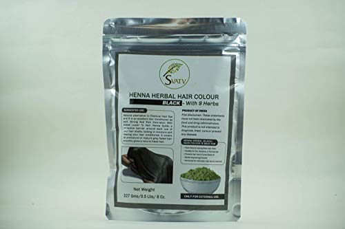 SVATV Henna Color de cabello NEGRO con 9 Hierbas II Cabello Mehndi, Color de cabello natural II 227g, 0.5 lb, 08 oz