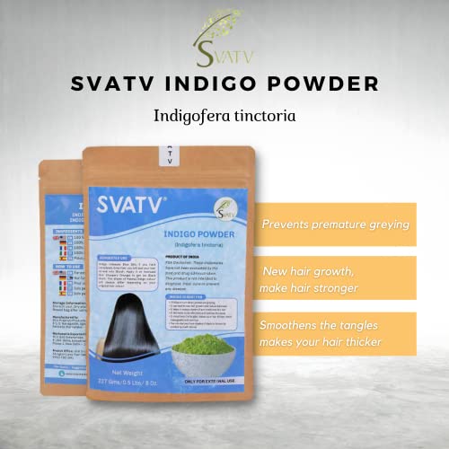 SVATV Natural Indigo Powder (Indigofera Tinctoria) for Black & Natural Hair Care | Promote Hair Growth | Increases Hair Thickness | ayurvedic powders Hair Products - 227g, 8oz