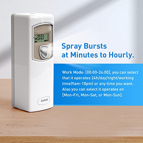 SVAVO Dispensador automático de ambientador LCD, para Montaje en Pared, Aerosoles de Fragancia de pie, dispensador programable, Aroma de Perfume para baño, Dormitorio, Color Blanco