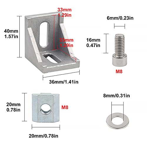 SWAWIS 30 Piezas Soporte de Esquina Forma de L Ángulo Recto, 4040 Perfil de Aluminio Soporte de Ángulo Recto, Soportes de esquina de acero inoxidable
