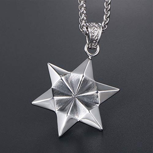 SWEETQT Joyas de Acero Inoxidable Retro Europeas y Americanas Moda Colgante de Estrella de Doble Cara Collar de Estrella de Acero Hexagonal de Titanio Collar Masculino (con Cadena)