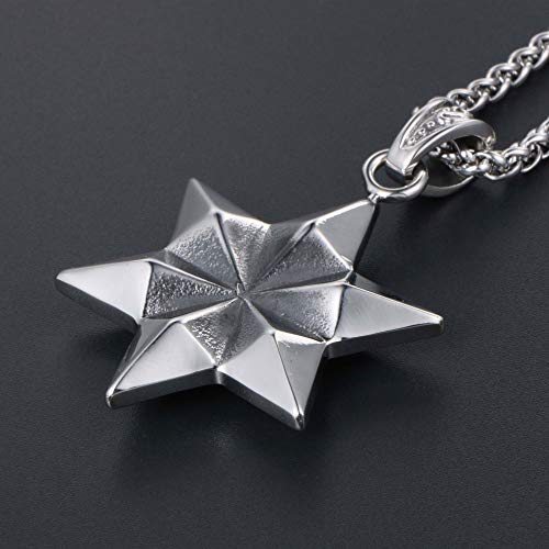 SWEETQT Joyas de Acero Inoxidable Retro Europeas y Americanas Moda Colgante de Estrella de Doble Cara Collar de Estrella de Acero Hexagonal de Titanio Collar Masculino (con Cadena)