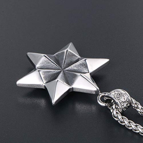 SWEETQT Joyas de Acero Inoxidable Retro Europeas y Americanas Moda Colgante de Estrella de Doble Cara Collar de Estrella de Acero Hexagonal de Titanio Collar Masculino (con Cadena)