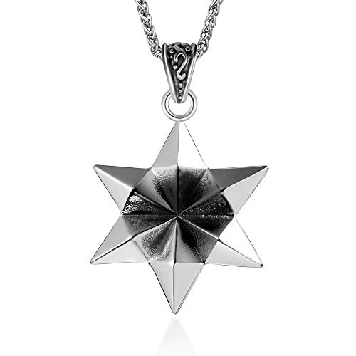 SWEETQT Joyas de Acero Inoxidable Retro Europeas y Americanas Moda Colgante de Estrella de Doble Cara Collar de Estrella de Acero Hexagonal de Titanio Collar Masculino (con Cadena)