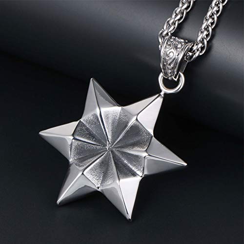 SWEETQT Joyas de Acero Inoxidable Retro Europeas y Americanas Moda Colgante de Estrella de Doble Cara Collar de Estrella de Acero Hexagonal de Titanio Collar Masculino (con Cadena)