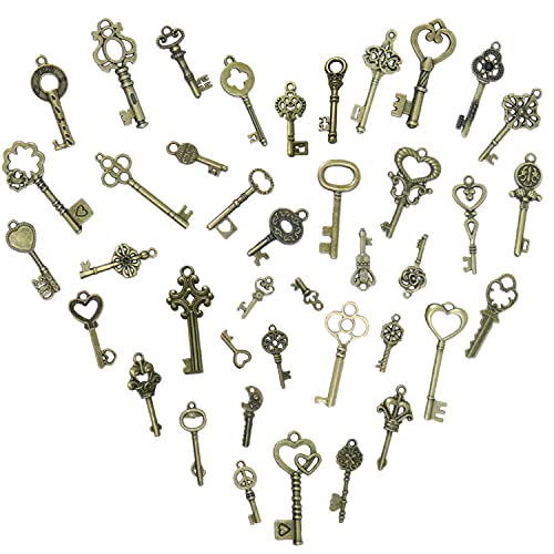 Sweieoni 40 piezas Llaves Voladoras DIY Llaves Antiguas Colgantes Llave de Esqueleto Vintage de Bronce con Colgantes de alas de libélula para Llaves Voladoras