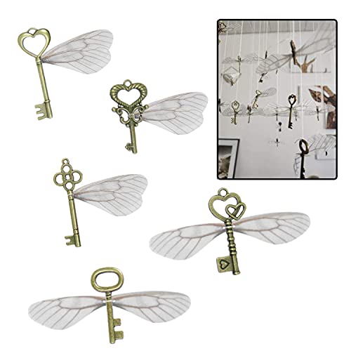 Sweieoni 40 piezas Llaves Voladoras DIY Llaves Antiguas Colgantes Llave de Esqueleto Vintage de Bronce con Colgantes de alas de libélula para Llaves Voladoras