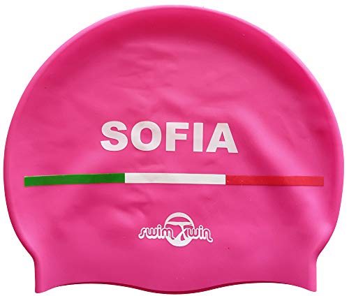Swimxwin Maria | Gorro de Silicona Personalizado con tu Nombre | Gorro de Natación| Alta Comodidad y aderencia | Diseño y Estilo Italiano | Color Rosa |