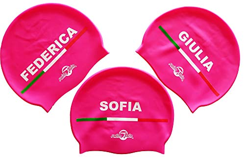 Swimxwin Maria | Gorro de Silicona Personalizado con tu Nombre | Gorro de Natación| Alta Comodidad y aderencia | Diseño y Estilo Italiano | Color Rosa |