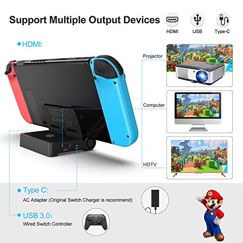 Switch Dock para Switch/Switch OLED, innoAura Base de Conexión de TV Plegable para Switch, Base de Carga Portátil con Puerto HDMI, USB C 3.0, Reemplazo para Switch Dock