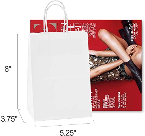 Switory Bolsa de papel Kraft de 50 piezas, bolsa de regalo de compras blanca de 13x9,5x20cm con asas retorcidas para el favor de la fiesta, embalaje, personalización, transporte, venta al por menor