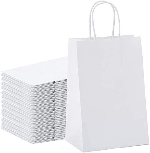Switory Bolsa de papel Kraft de 50 piezas, bolsa de regalo de compras blanca de 13x9,5x20cm con asas retorcidas para el favor de la fiesta, embalaje, personalización, transporte, venta al por menor